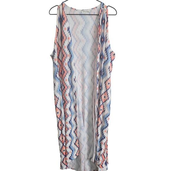 Southern Stitch Womens OS Open Front Sleeveless Duster Cardigan Aztec Print - Picture 1 of 3